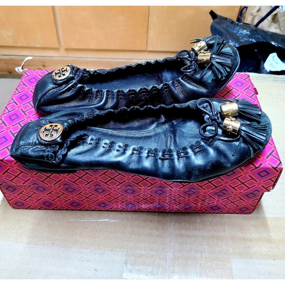 Tory Burch Reese Designer Ruffle Tassel Flats Size 8 - Picture 4 of 5